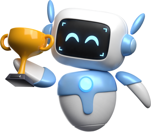 3D Robot Lifting Trophy Illustration